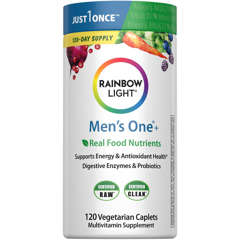 Rainbow Light Mens One Multivitamin, Men's Daily Multivitamin Provides High-Potency Immune Support, with Vitamin C, Vitamin D and Zinc, Vegetarian, 120 Count Men's One 120 Count (Pack of 1)