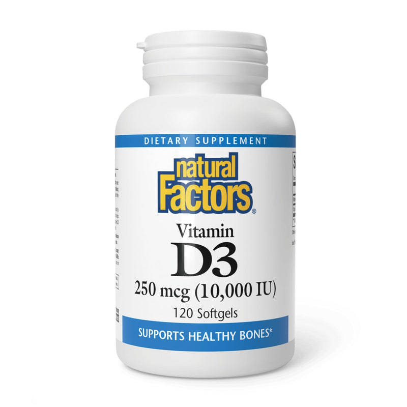 Natural Factors Vitamin D3 - Daily Supplement for Bone & Support - Vitamin D Supplement Aids Healthy Immune System Function - Supports Strong Joints & Knees - 120 Softgels (120 Servings) 120 Count (Pack of 1)