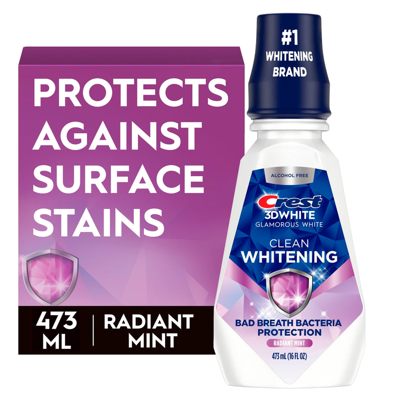 Crest 3D White Glamorous White Alcohol Free Multi-Care Whitening Mouthwash, Hydrogen Peroxide Mouthwash, Arctic Mint, 16 fl oz (473 mL) - Pack of 4, Crest Mouthwash 16 Fl Oz (Pack of 4)