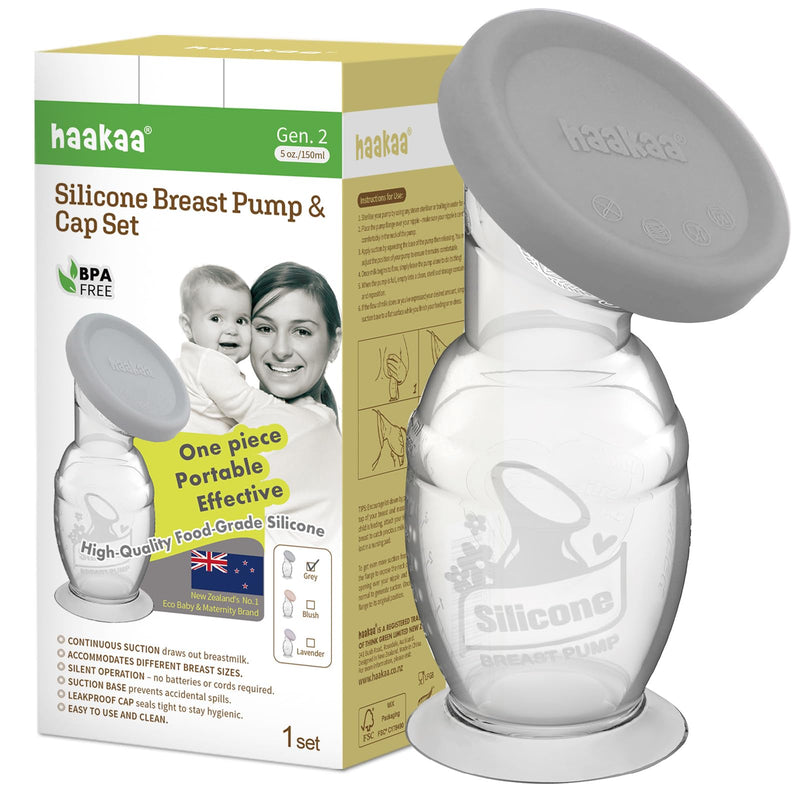 [Australia] - haakaa Silicone Breast Pump & Silicone Cap 5oz/150ml, Gen.2 5.4 Ounce Gray 