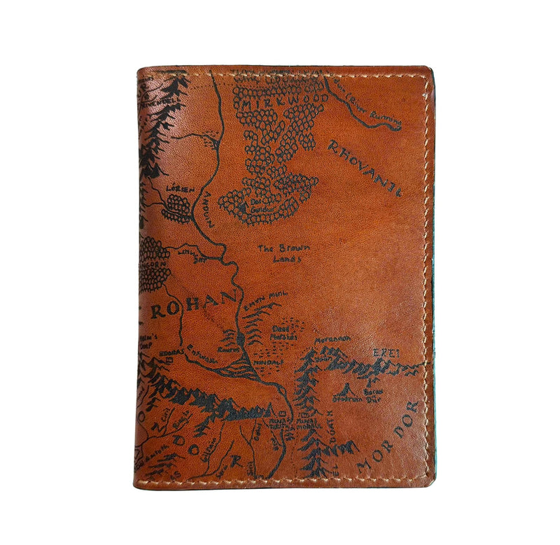 Handmade Leather Passport Wallet with Ancient Map Design, 4 Pockets, Genuine Brown Leather - 1LE