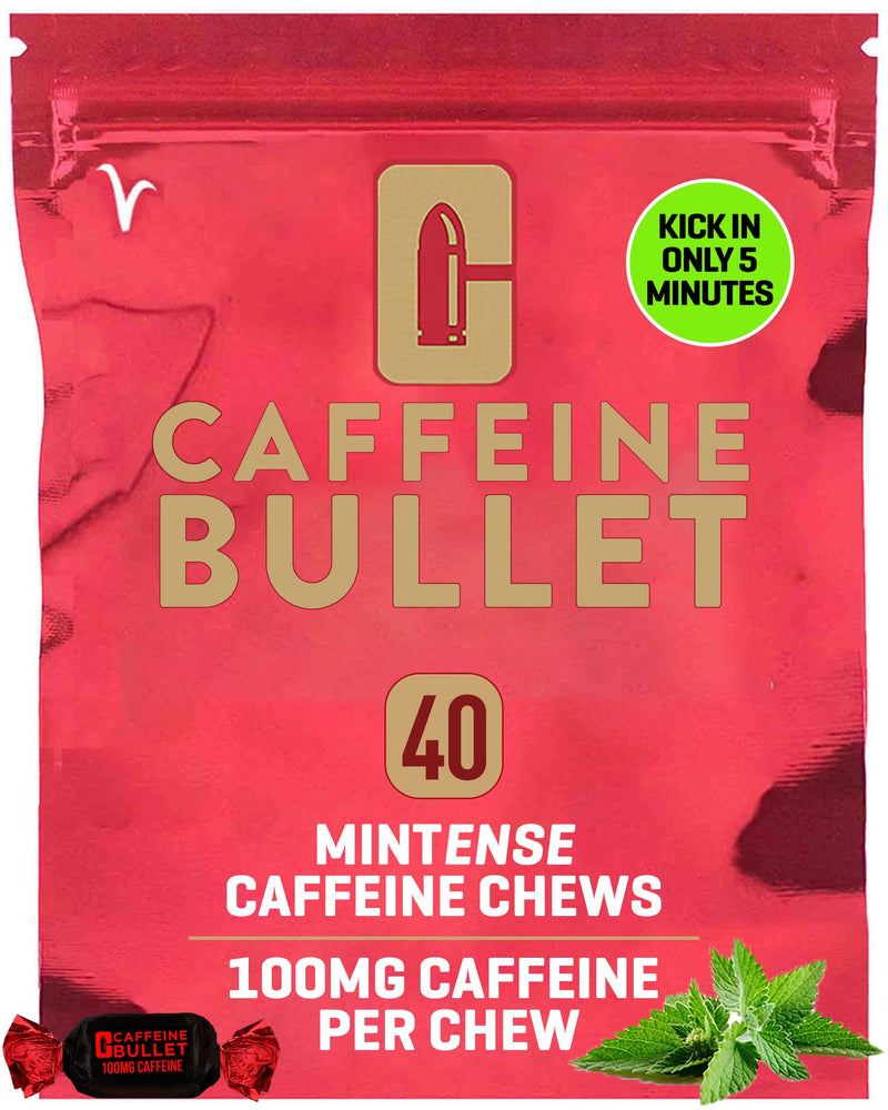 [Australia] - Caffeine Bullet 40 Mint Caffeine Gummies for Adults = 4000mg Caffeine Kick, Faster Than Running gels & Energy Chews, mid Race, Cycling, Gaming and Endurance Sports chewable Energy Boost 1 Bag - 40 Caffeine Chews 
