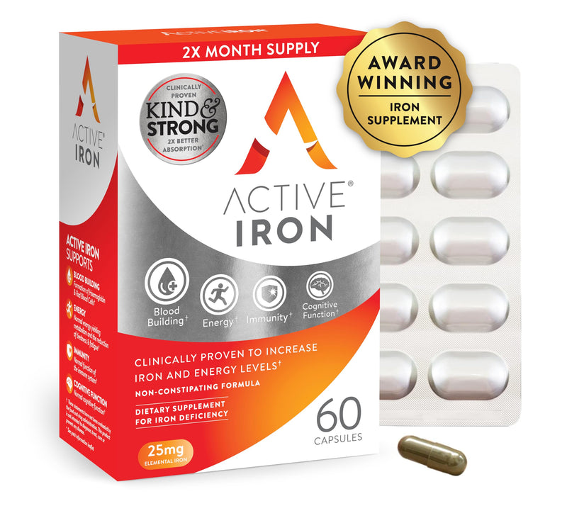 [Australia] - Active Iron High Potency Iron Supplement, 2X Better Absorption & Non-Constipating, Helps Support Energy, Iron Pills for Women & Men, 25mg (60 Capsules) 60 Count (Pack of 1) 