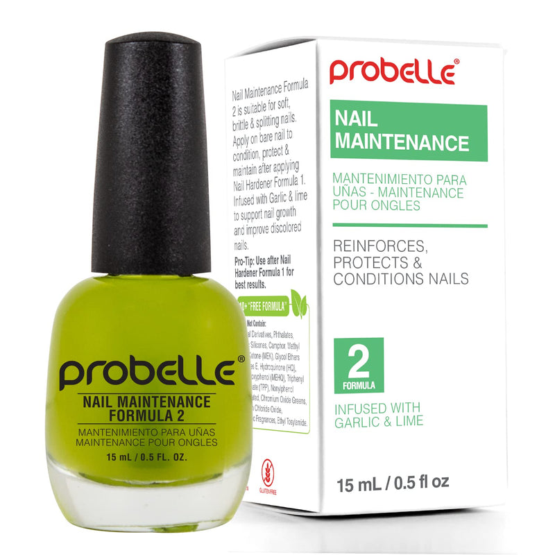 Probelle Nail Maintenance Formula 2, Nail Hardener and Strengthener for soft, brittle, and splitting nails - Reinforces, protects, conditions, strengthens, grows fingernails 5 fl oz/ 15 mL 0.5 Fl Oz (Pack of 1)
