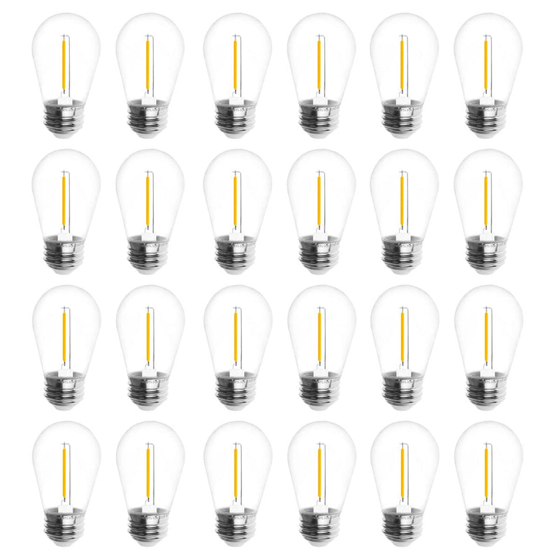 [Australia] - Jslinter 24-Pack LED 1W String Light Bulbs, S14 Plastic Shatterproof Edison Vintage Style Replacement 1 Watt Outdoor 2200K, Waterproof, Warm White Equivalent to 11w, e26 Base 24 Count (Pack of 1) Warm-white 