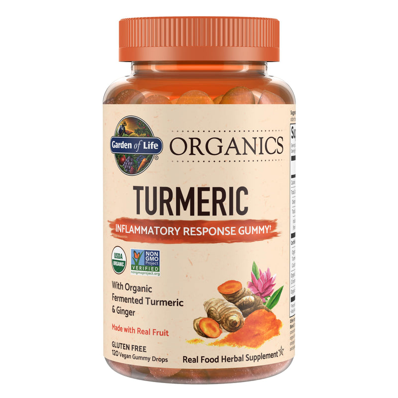 Garden of Life Organics Turmeric Inflammatory Response Gummy - 120 Real Fruit Gummies for Kids & Adults, 50Mg Curcumin (95% Curcuminoids), No Added Sugar, Organic, Non-GMO, Vegan & Gluten Free Turmeric,Ginger,Cinnamon,Black Pepper Fruit