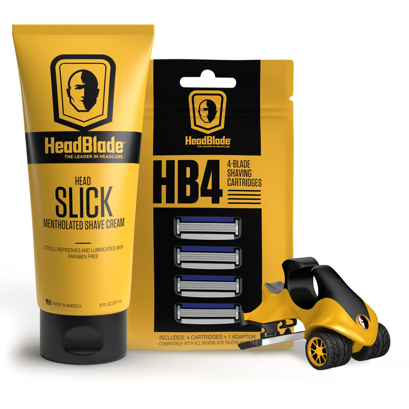 [Australia] - ATX Men's Head Shaving Basics Bundle with 8oz HeadSlick Cream, Razor, Blade Refills - Close Shave Kit with An Easier and Faster Shave 8 Ounce 