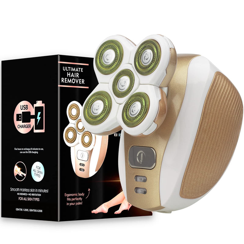 [Australia] - Electric Shaver for Women, Painless 5 Blade Hair Remover Razor, Cordless Trimmer for Female Face Underarms and Legs - Rose Gold 