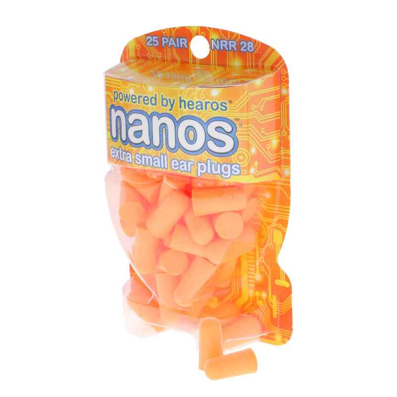 [Australia] - HEAROS Nanos NRR 28 Noise Cancelling Foam Ear Plugs - Extra Small Hearing Protection for Petite Ears - Ideal for Sleeping snoring Travel Concerts Sports Events and Shooting (25 Pairs) 