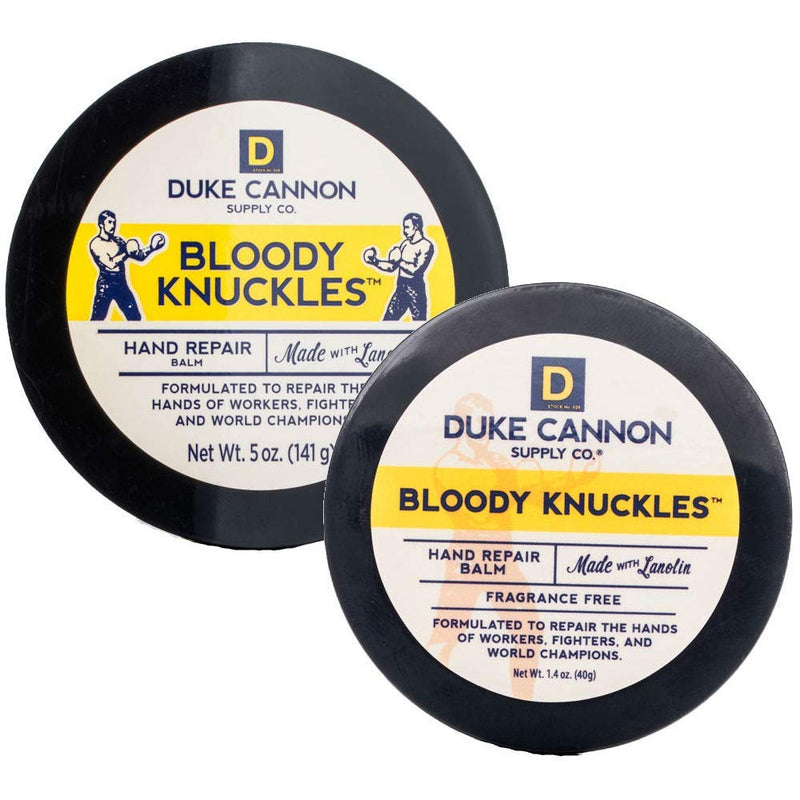 [Australia] - Duke Cannon Bloody Knuckles Hand Repair Balm - Unscented Moisturizer, Repair and Revitalize Dry, Cracked Skin, Ideal for Workers and Fighters, Set of 2 (5 oz. & 1.4 oz.) 
