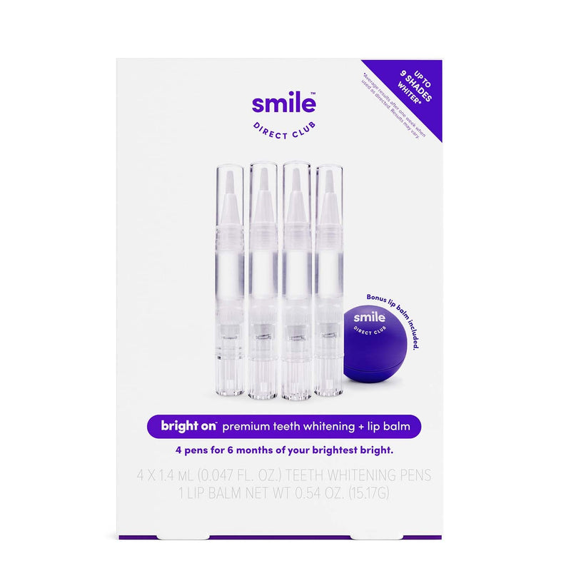 SmileDirectClub Teeth Whitening Kit with Lip Balm - 4 Pack 1.4ml Gel Pens - Professional Strength Hydrogen Peroxide 1 Kit (4 Pens with Lip Balm)