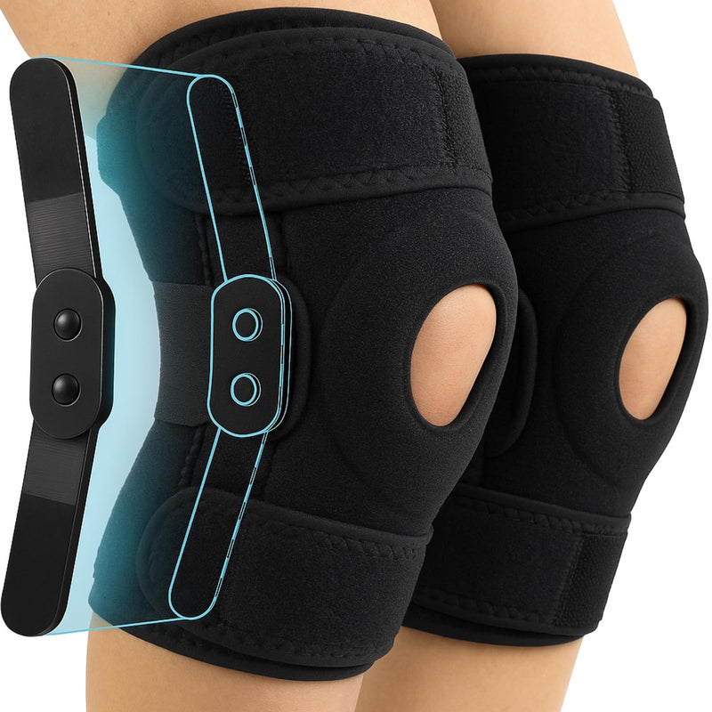[Australia] - Vive Hinged Knee Brace (2 Pack) - Relieves ACL, MCL, Meniscus Tear - Lightweight, Comfortable, Breathable Open Patella Wrap with Side Stabilizers - for Women & Men - Adjustable Strap for Tendonitis (Black) Black 
