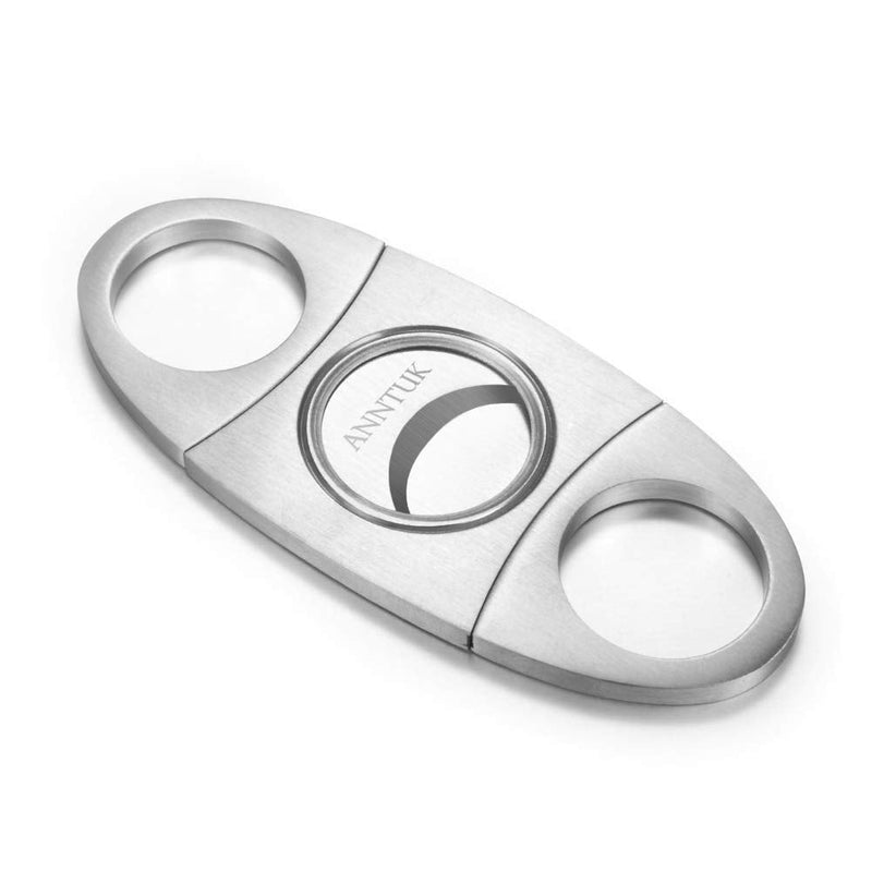 [Australia] - Cigar Cutter Stainless Steel Guillotine Double Cut Blade in Leather Pouch, Silver 