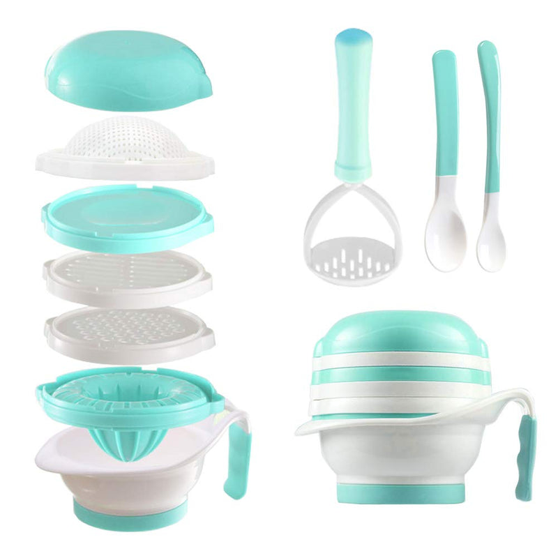 [Australia] - Versatile Baby Food Maker Set - Toddler Food Mills with Mash Bowl, Hand Masher, Citrus Juicer, Grater - Making Homemade Baby Food - Fruits and Vegetables Masher - No BPA (Mint Green) Mint Green 