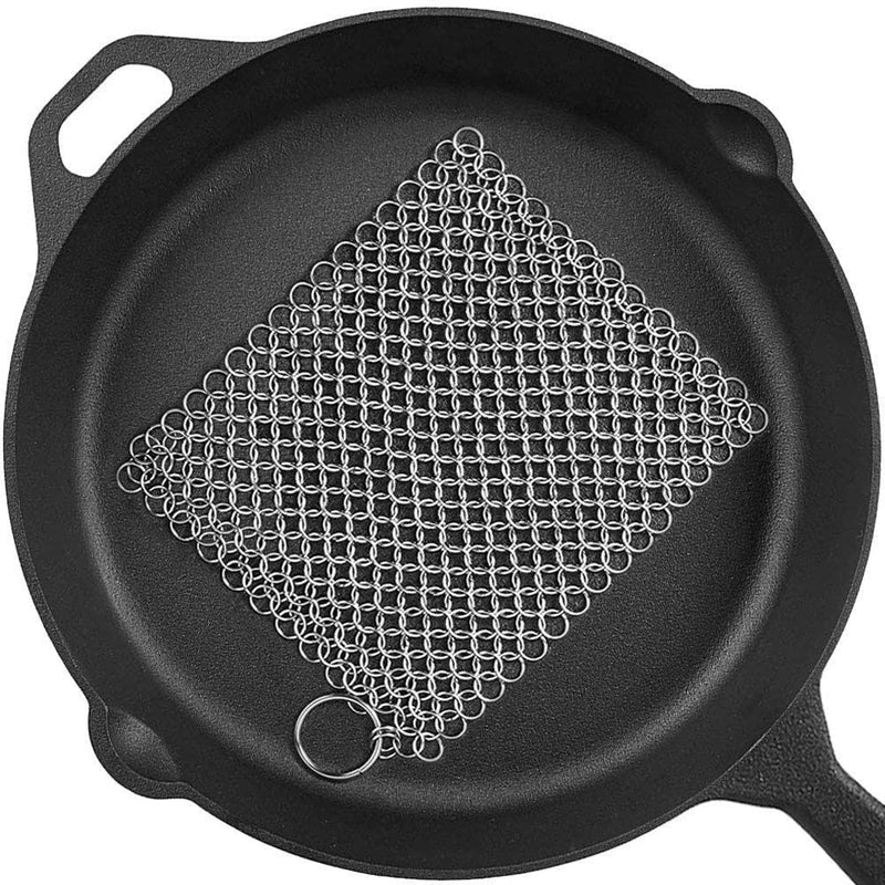 [Australia] - Cast Iron Cleaner 8"x6" 316L Stainless Steel Chainmail Scrubber for Griddle Skillet Dutch Oven Wok Stainless Steel Pot Cast Iron Pan 