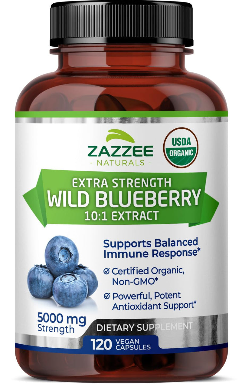 [Australia] - Zazzee USDA Organic Wild Blueberry 10:1 Extract, 5000 mg Strength, 120 Vegan Capsules, 4 Month Supply, Concentrated and Standardized 10X Whole Fruit Extract, 100% Vegetarian, All-Natural and Non-GMO 