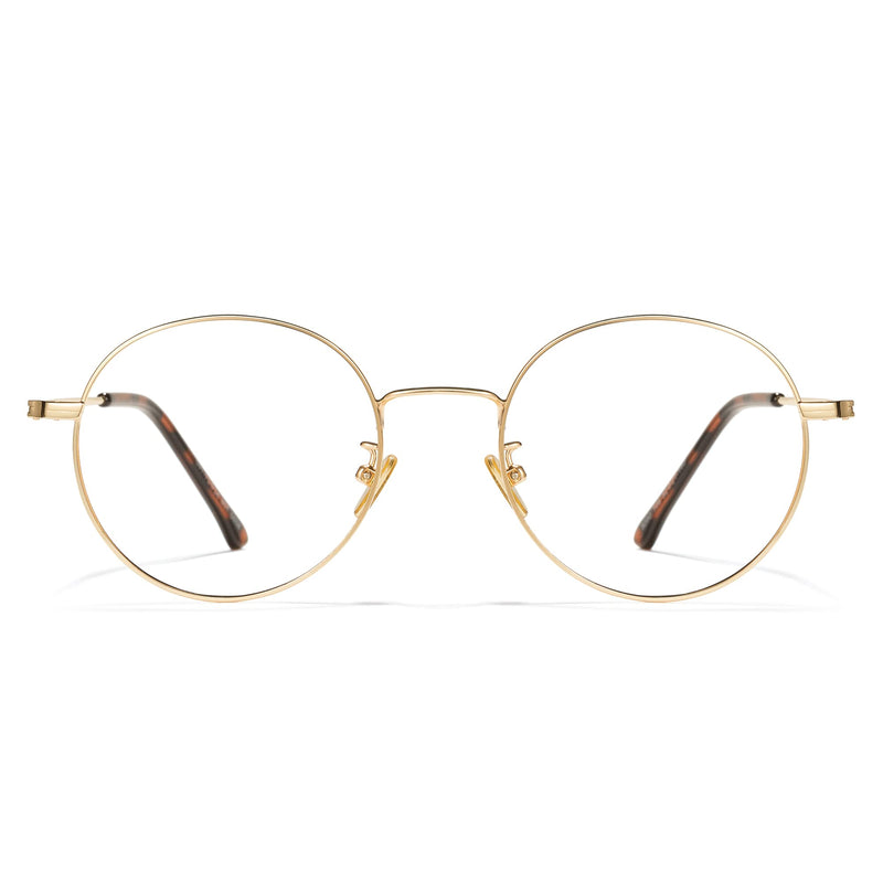 [Australia] - Cyxus Round Blue Light Glasses for Men Women Wire Frame UV Blocking Computer Glasses Clear Lens Metal Ultralight Eyewear 01 - Gold 