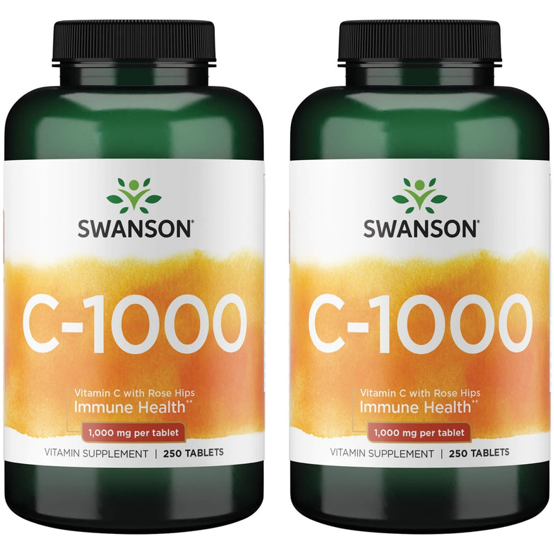 Swanson Vitamin C with Rose Hips Immune System Support Skin Cardiovascular Health Antioxidant Supplement 1000 mg 250 Tablets (Tabs) (2 Pack) 250 Count (Pack of 2)