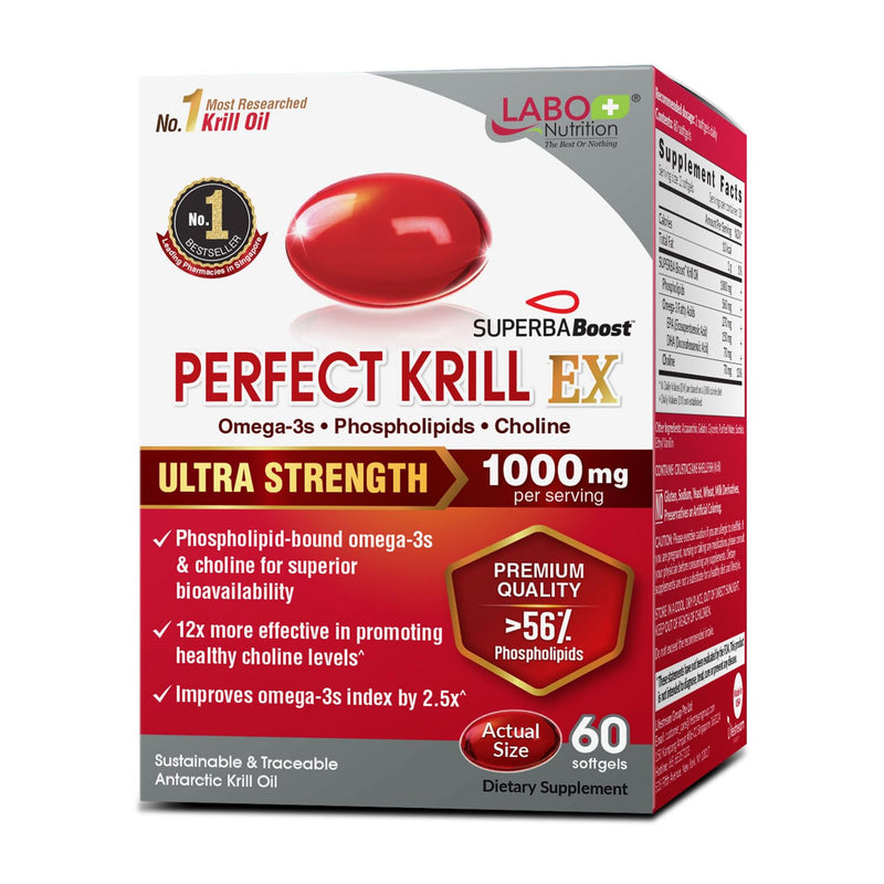 [Australia] - LABO Nutrition Perfect Krill EX, 1000mg Antarctic Krill Oil Omega 3 EPA DHA, Highest Phospholipids (Over 56%) with Choline, Astaxanthin | Heart Brain Eye Joint Health, Made in USA, 60 softgels 1 