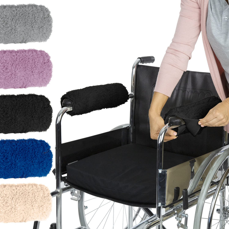 [Australia] - Vive Wheelchair Armrest Cover (Pair) - Memory Foam Sheepskin Pad for Office & Transport Chair - Soft Support Cushion Accessories for Padded Arm Rest, Kids, Adults - Comfort Padding Pressure Relief Black 