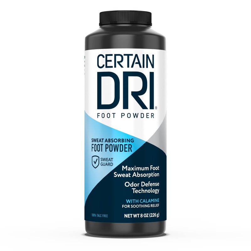 Certain Dri Foot Powder for Men & Women - Talc-Free, Maximum Sweat Absorption & Odor Control - Calamine-Infused Anti-Friction Formula for Sensitive Skin & Long-Lasting Shoe Odor Control - 8 oz 8 Ounce (Pack of 1)