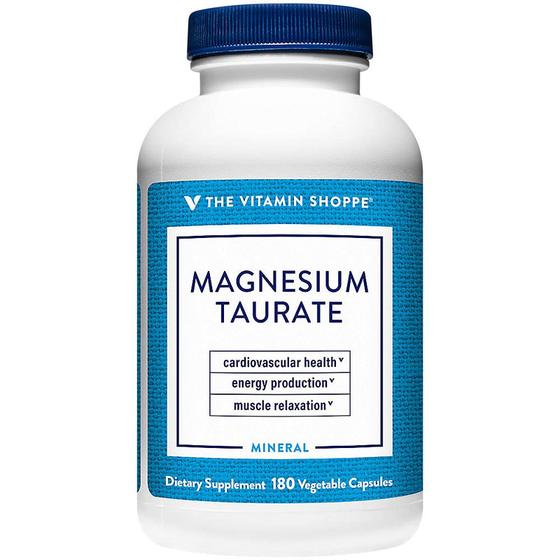 The Vitamin Shoppe Brand Magnesium Taurate, Heart & Muscle Support, 180 Ct | 125 MG Per Serving, Combined With Taurine, Vegetable Capsules, 90-Day Supply, Dairy, Soy, Nut & Gluten Free