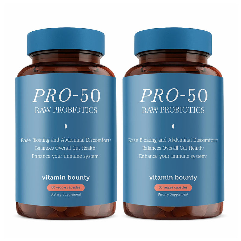 Vitamin Bounty Pro-50 Probiotic 50 Billion CFU - 13 Strain Supplement for Men & Women + Prebiotics - Digestive Health & Gut Support - Lactobacillus & Bifidobacterium - Delayed Release Capsules, 2 Pack 60 Count (Pack of 2)