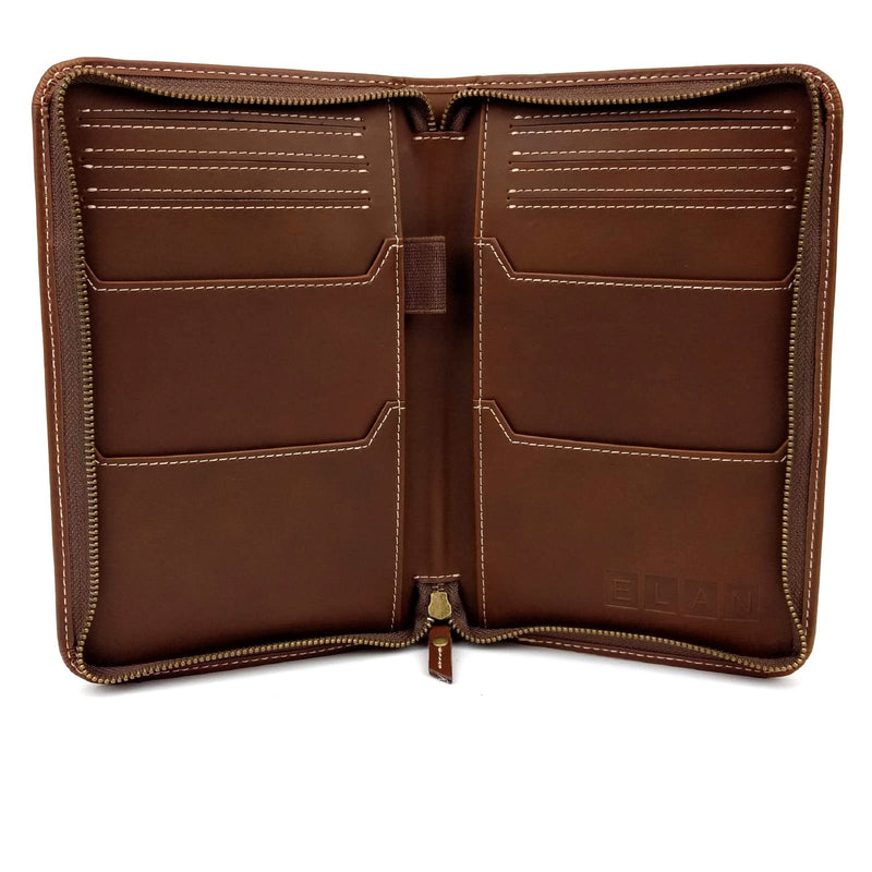 Excello Global Products Split Grain Leather Travel Wallet, Brown, Holds 4 Passports One Size Brown (Split Grain)