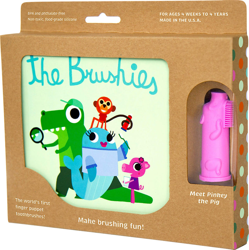 [Australia] - The Brushies Pinkey The Pig Toddler Toothbrush & Storybook Set/Dental Item and Book/Youth Tooth & Gum Care/Ages 4 Weeks to 4 Years 