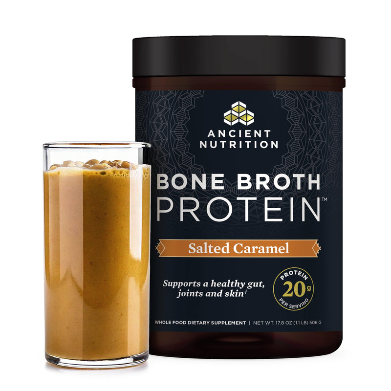 [Australia] - Ancient Nutrition Bone Broth Protein Powder, Salted Caramel, 19g Protein per Serving, Beef, Supports Healthy Skin, Gut Health, Joint Supplement, Gluten Free, Paleo and Keto Friendly, 20 Servings 