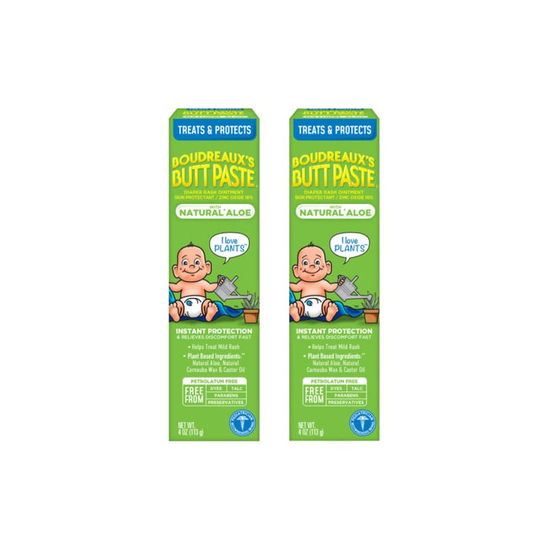 [Australia] - Boudreaux's Butt Paste with Natural* Aloe Diaper Rash Cream, Ointment for Baby, 4 oz Tube, 2 Pack 4 oz - Pack of 2 