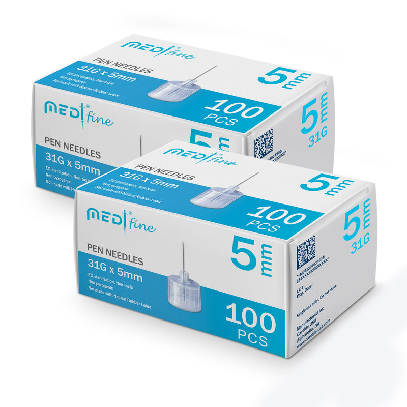 [Australia] - Fine Insulin Pen Needles (31G 5mm) - Diabetic Needles for Insulin Injections, Ultra Fine Compatible with Most Diabetes Pens - 100 Ct, Pack of 2 100 Count (Pack of 2) 