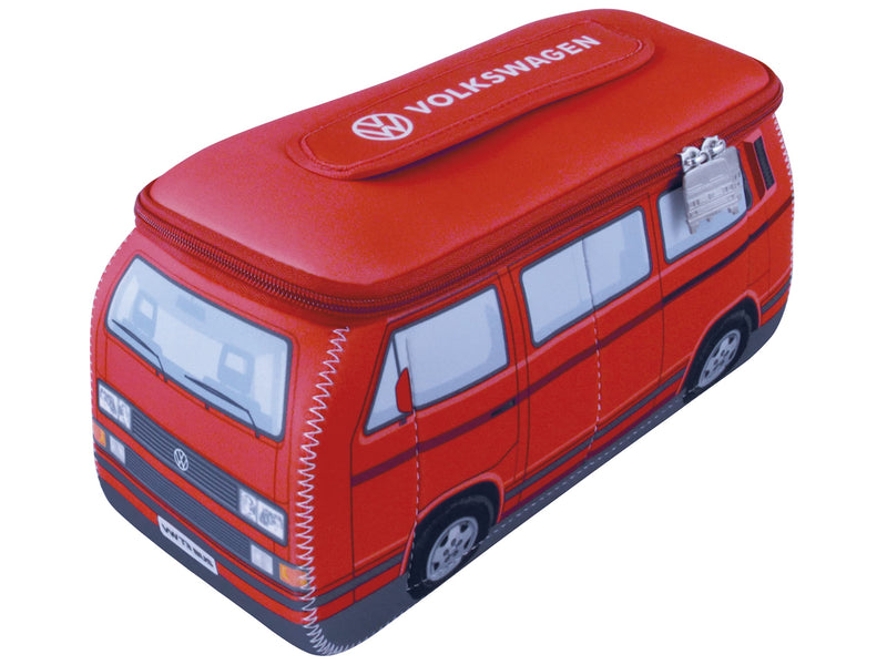 BRISA VW Collection - T3 Bus Camper Toiletry Bag Cosmetic Case | Volkswagen Toiletry Bag Cosmetic Case, Water-Repellent, Hanging Hook, 4 Mesh Pockets for Travel, Bathroom, Neoprene, Large Red Groß (30 x 14 x 12 cm)