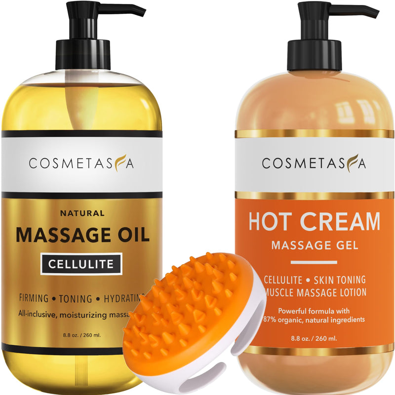 [Australia] - Cellulite Massage Oil, Gel & Mitt - Natural Hot Cream Massage Gel, Oil & Massager - Firm, Tone, Tighten & Moisturize Skin. Soothes Muscles 8.8 Fl Oz (Pack of 1) 