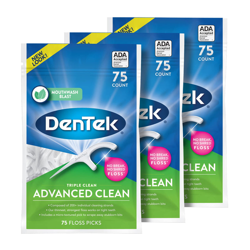 [Australia] - DenTek Triple Clean Advanced Clean Floss Picks, No Break & No Shred Floss, 75 Count, 3 Pack 75 Count (Pack of 3) 