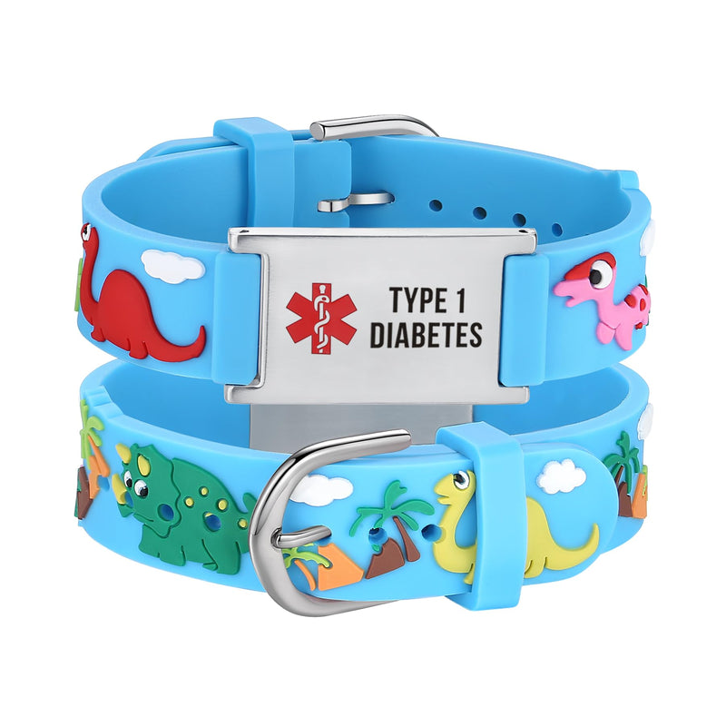 [Australia] - LinnaLove Medical Alert Bracelets Cartoon Emergency ID bracelets with Engraved Blue type 1 diabetes 