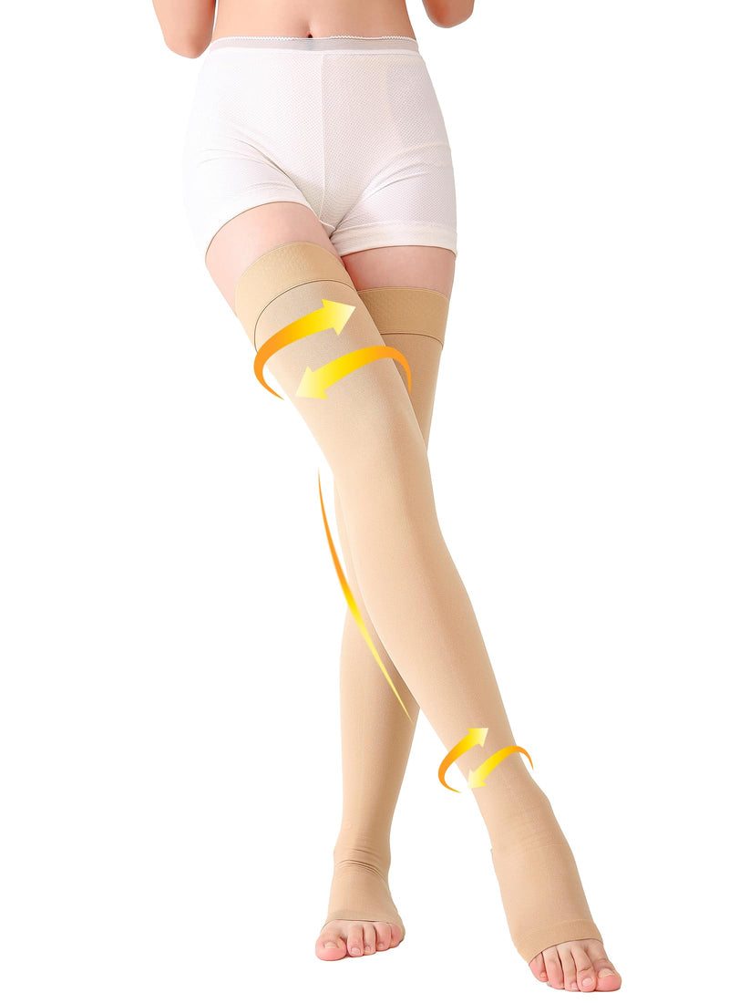 [Australia] - TOFLY® Medical Thigh High Compression Stockings for Women & Men (Pair), Opaque Open Toe 15-20mmHg Graduated Compression Hose, Medical Compression Stockings Support for Varicose Veins, Edema,Beige XXL XX-Large 15-20mmhg Open-toe Beige 
