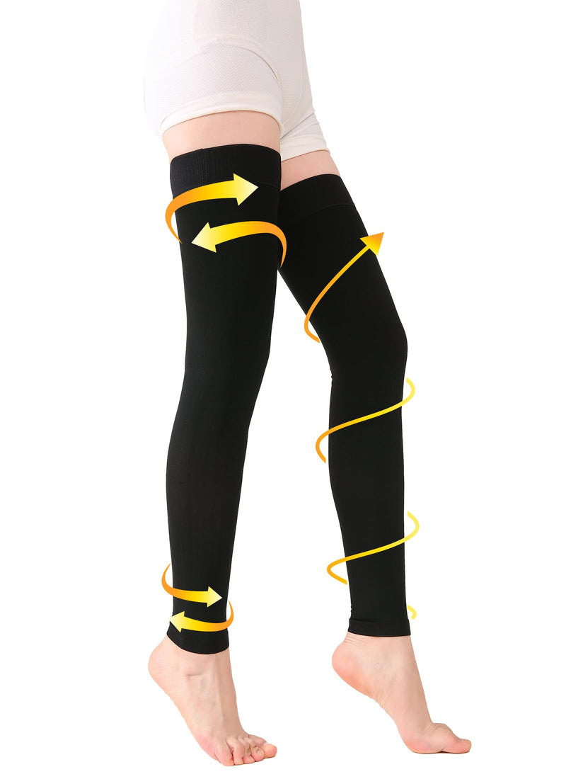 [Australia] - TOFLY® Medical Thigh High Compression Socks Footless for Women & Men, Opaque Support Hose, 15-20mmHg Graduated Compression Stockings with Silicone Band for Varicose Veins, Edema, DVT, 1 Pair Black XL X-Large 15-20mmhg Black 