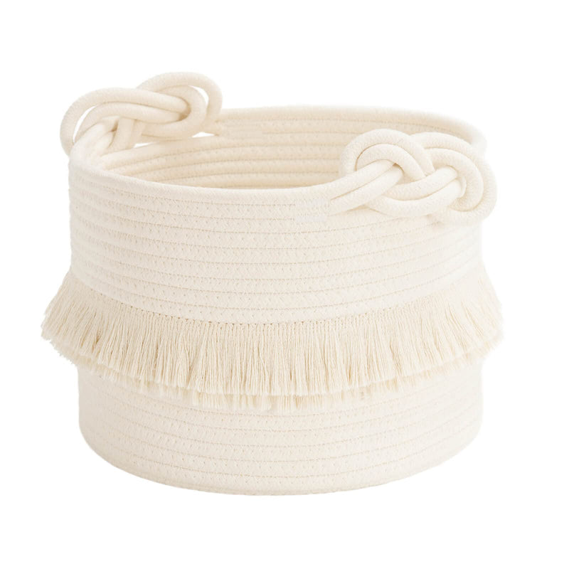 [Australia] - CherryNow Small Woven Storage Baskets Cotton Rope Decorative Hamper for Diaper, Blankets, Magazine and Keys, Cute Tassel Nursery Decor - Home Storage Container – 9.5'' x 7'' Off-white Small (Pack of 1) 