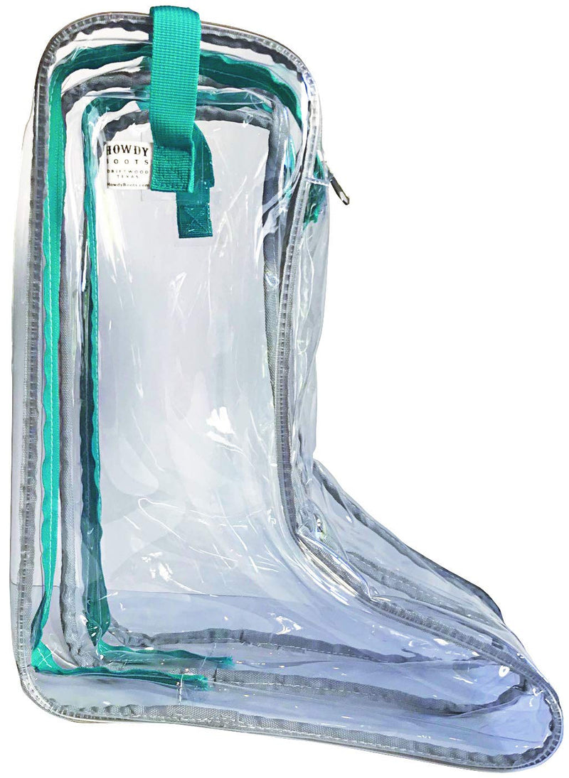 Howdy Boot Bag - clear see-thru waterproof storage bag for cowboy boots mens and womens tall riding boots travel accessories shoe organizer and closet or under bed space saver storage hanging bags. Turquoise