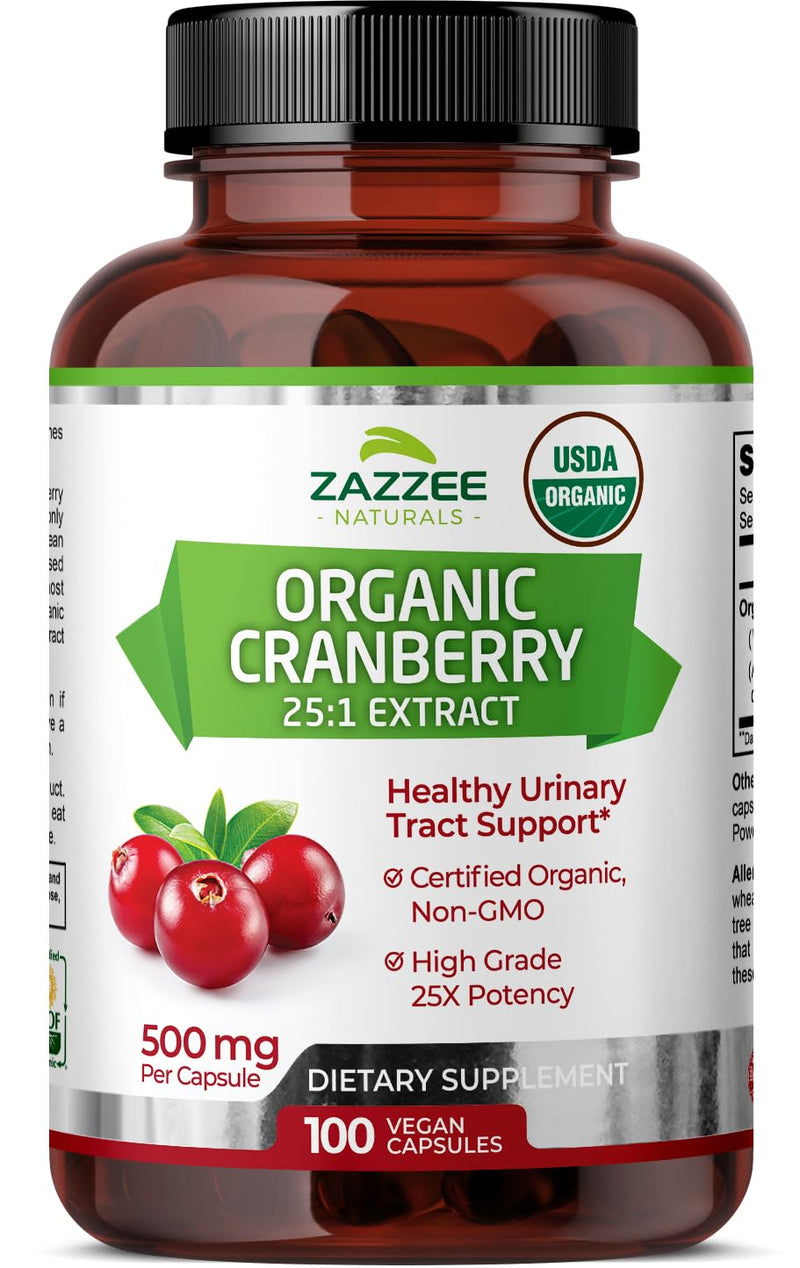 [Australia] - Zazzee USDA Organic Cranberry 25:1 Extract, 12,500 mg Strength, 100 Vegan Capsules, Over 3 Month Supply, Standardized, Concentrated 25X Extract, 100% Vegetarian, Certified Organic, Non-GMO All-Natural 