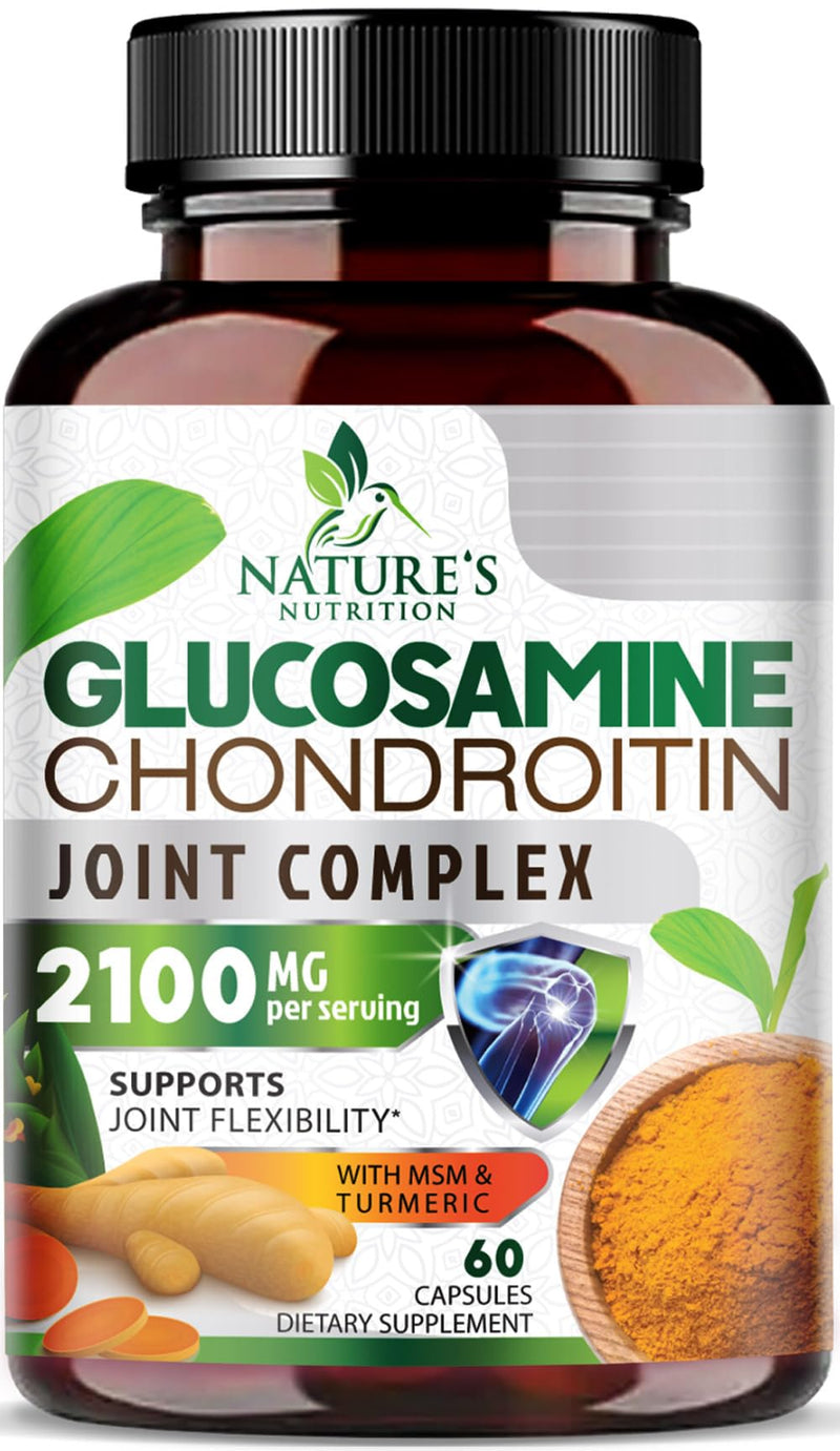 Nature's Nutrition Glucosamine Chondroitin MSM Capsules - Triple Strength Joint Health Support Supplement with Turmeric & Boswellia - Joint Flexibility Support Easy to Swallow Capsules - 60 Count 60 Count (Pack of 1)