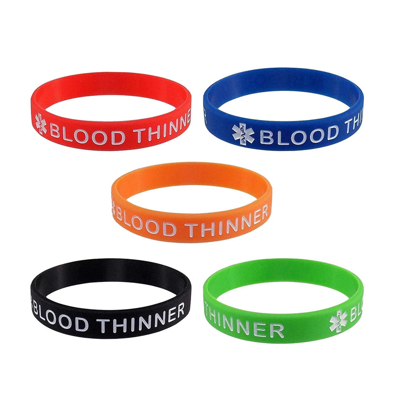 [Australia] - 5 Pack BLOOD THINNER Silicone Medical Alert Emergency Bracelet Wristbands 