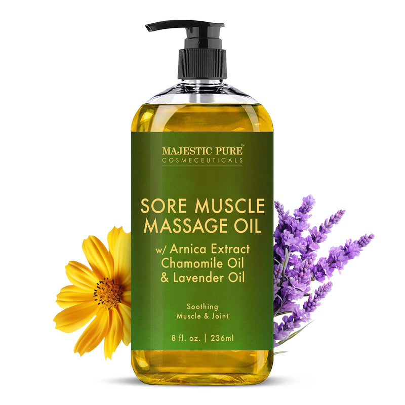 [Australia] - MAJESTIC PURE Arnica Sore Muscle Massage Oil for Massage Therapy - Natural Oil with Lavender and Chamomile Essential Oils - Multipurpose Instant Absorption Full Body Massage Oil - 8 fl. oz 