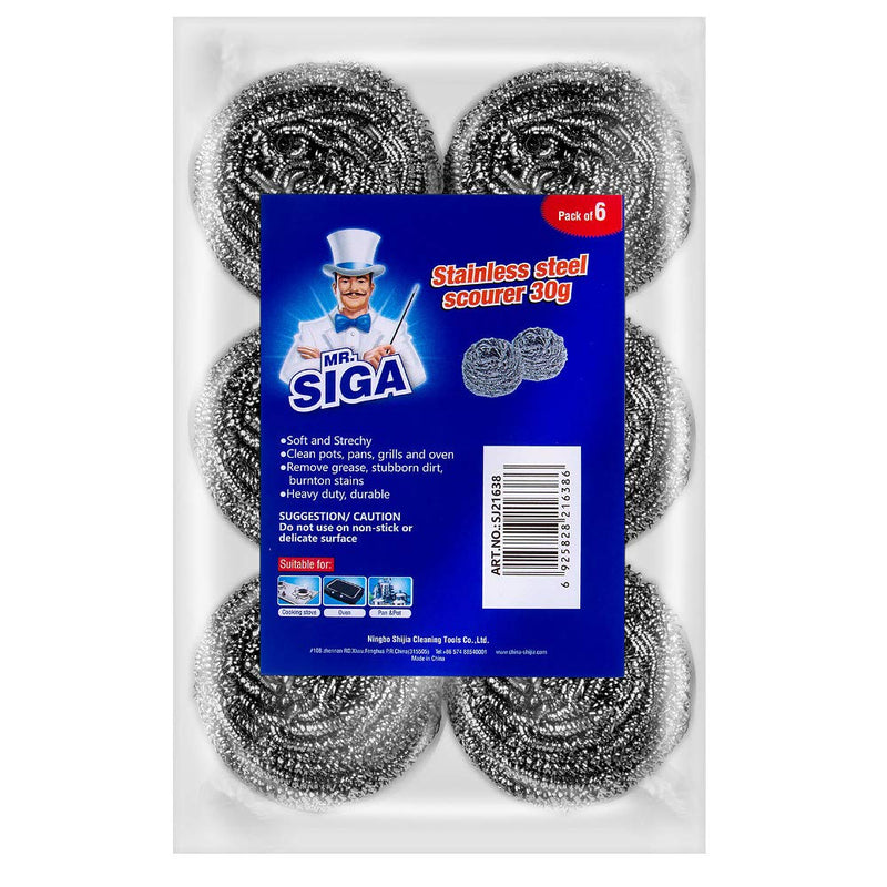 [Australia] - MR.SIGA Stainless Steel Scourer, Pack of 6, 30g Stainless Steel- Pack of 6 