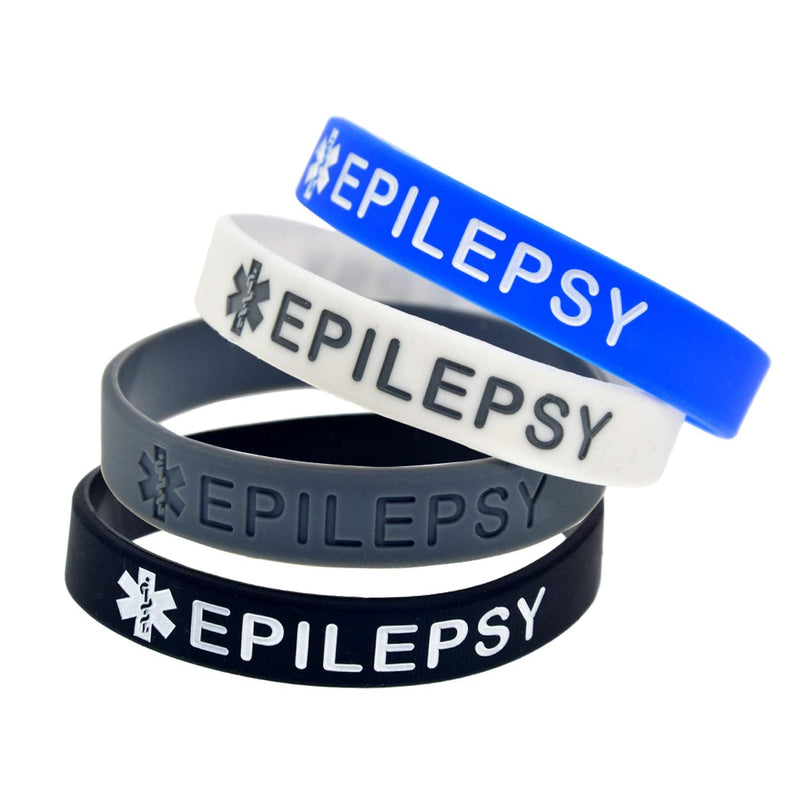 [Australia] - 4 Pack Epilepsy Silicone Medical Alert Emergency Bracelet Wristbands for Man Women 