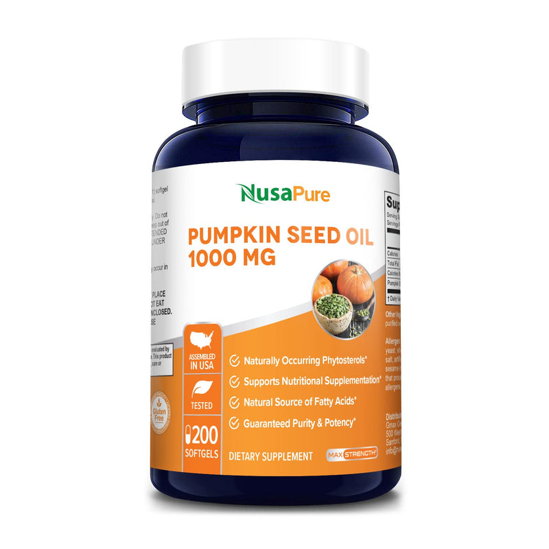 [Australia] - NusaPure Pumpkin Seed Oil 1000mg 200 Softgel Capsules (Non-GMO, Gluten Free) Naturally Occurring Phytosterols 