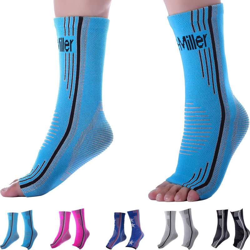 Doc Miller Ankle Compression Sleeve – Plantar Fasciitis Support, Toeless Neuropathy Socks, 20-30 mmHg, Achilles Tendonitis Relief Brace, Elastic Support for Swollen Ankles, Men & Women, 1 Pair Solid Blue Medium