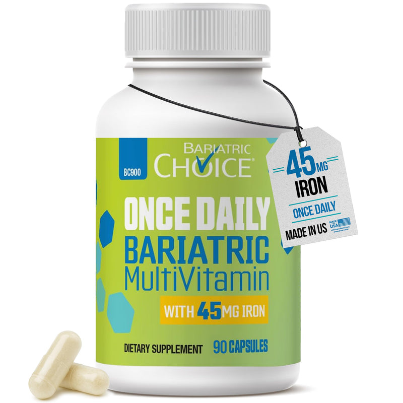 Bariatric Choice Once Daily Bariatric Multivitamin with Iron 45mg, 3 Months | 3-Mo Supply, Once Daily Easy-to-Swallow Capsule for Gastric Bypass & Sleeve Patients – High Potency Vitamins A, D, B12, More 1 Count (Pack of 90)