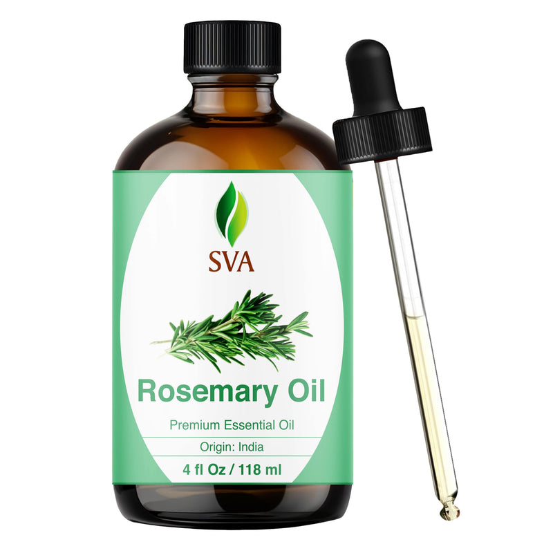 [Australia] - SVA Rosemary Essential Oil ‚Äì 4 Fl Oz ‚Äì 100% Natural Rosemary Oil for Hair, Face, Skin Care, Diffuser, Aromatherapy, Scalp, Body Massage, Soap and Candle Making ‚Äì with Dropper 4 Fl Oz (Pack of 1) 